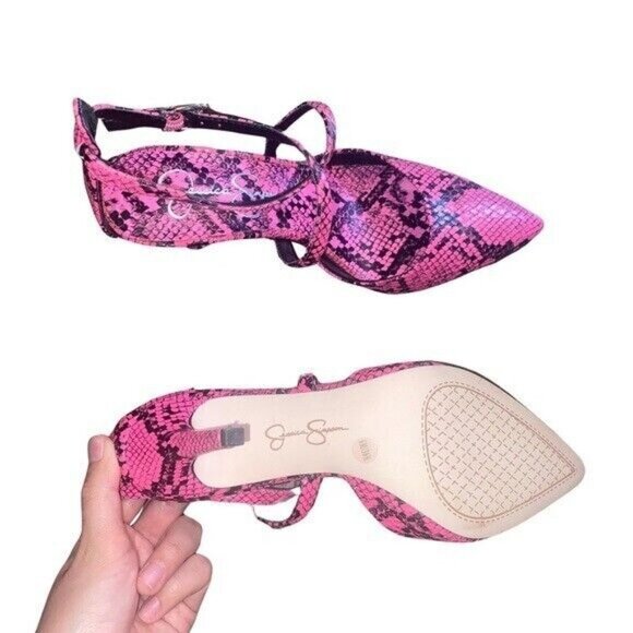 Jessica Simpson Ambrie Neon Pink Python Snake Print Sexy Heels - Picture 13 of 14